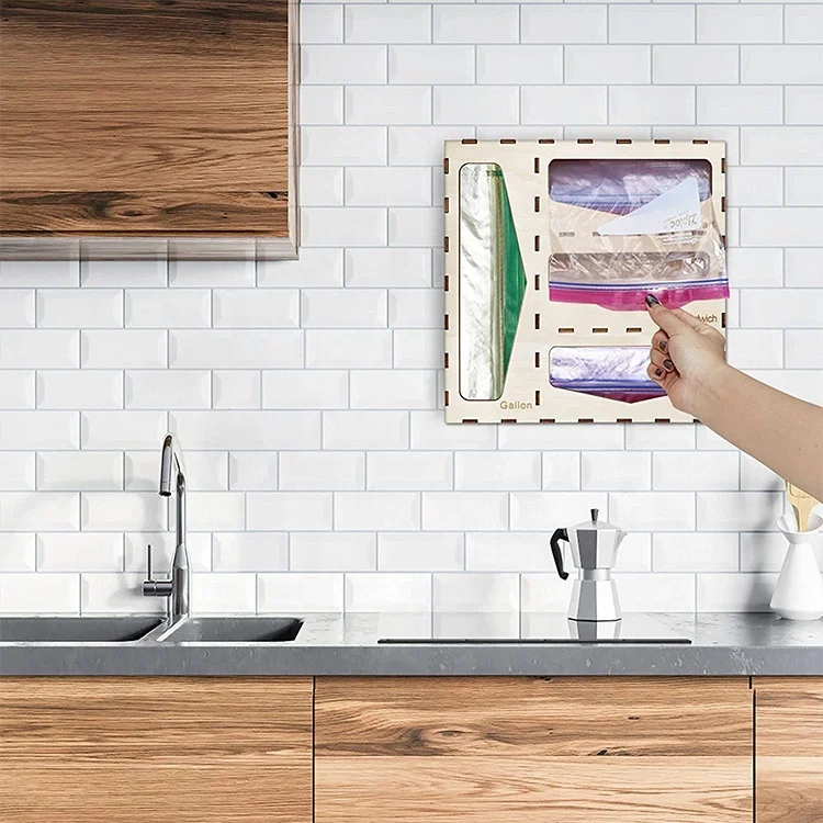 Laser ziplock bag organizer Poly wood storage Holder kitchen for