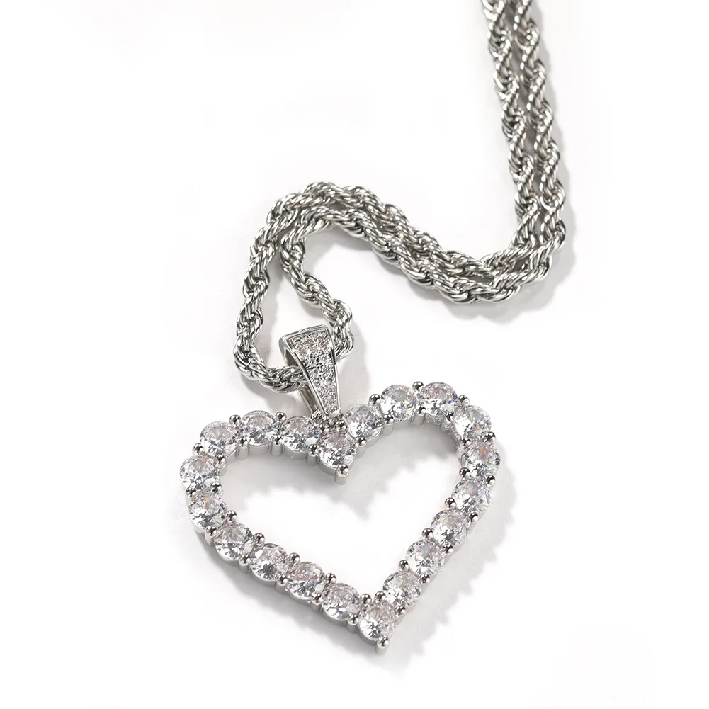Hot selling hip-hop diamond heart-shaped pendant necklace ins niche design hollow love fashion all-match pendant wholesale