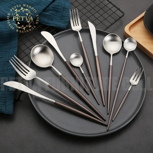 Silver with brown price gold plated cutlery set stainless steel disposable tableware for hotel used
