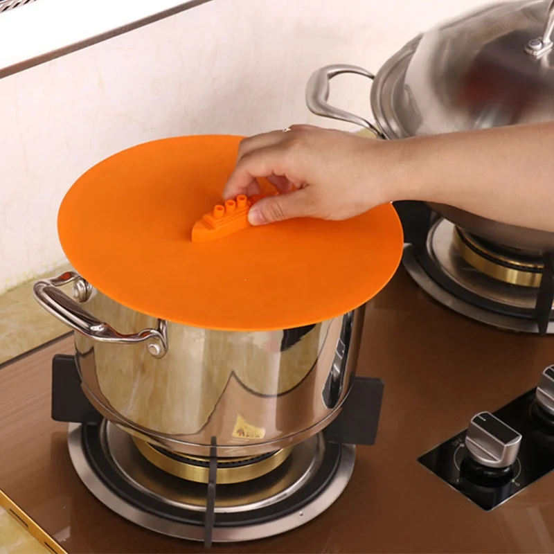 Reusable silicone spill stopper pot lid set food grade silicone soft pot lid holder useful cooking pot cover