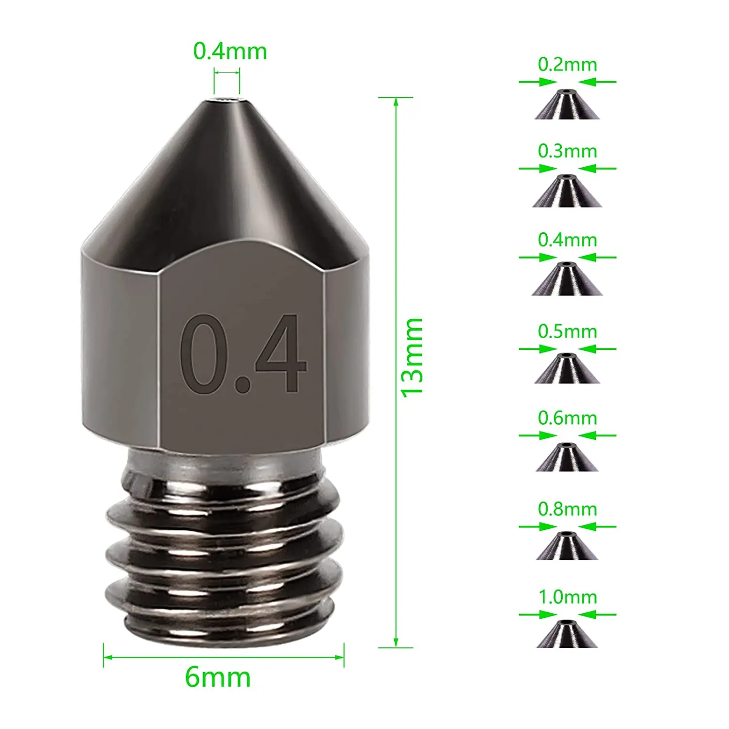 Twotrees MK8 Hardened Steel Nozzles 0.2 0.3 0.4 0.5 0.6 0.8 1.0mm M6 Thread 1.75MM Filament for 3D printers