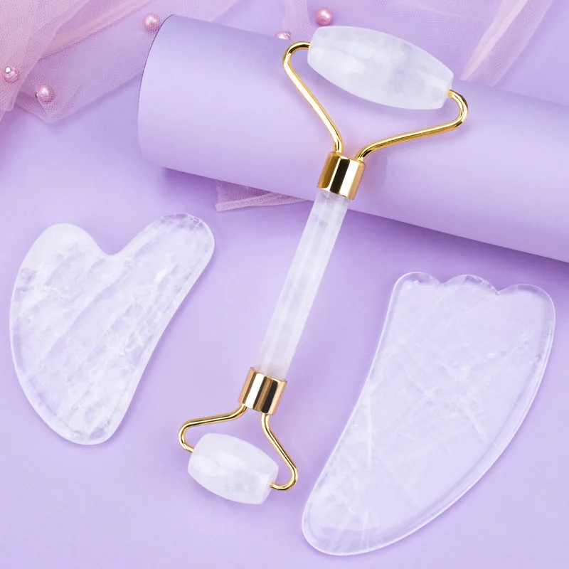 New Design White Crystal Roller Jade Scraping Facial Massage Jade Roller Beauty Tool Face Lift Massager Facial Roller