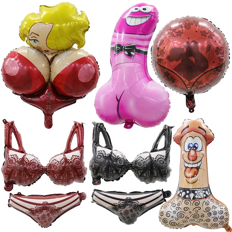 Wholesale Valentines Day Tricky Aluminum Film Balloons Fun Penis Bra Balloons for Bachelorette Party Decoration