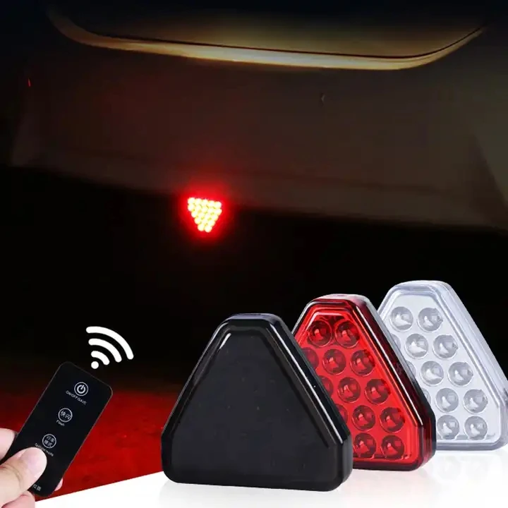 NEW Car LED Brake Light 12V Red Triangle F1 Style Tail Light Strobe Parking Warning Light Anti-collision Lamp for Car Truck RV