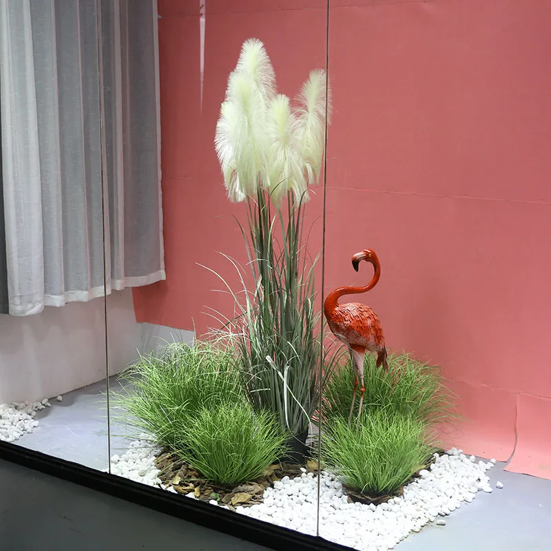 White stone pine bark 1.9m5 head reed white flamingo onion grass lawn light green artificial window landscape