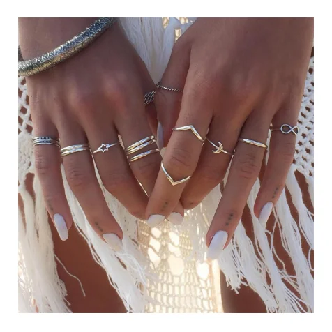 European And American Cross-border Alloy Joint Ring Creative Simple Retro Five-pointed Star Love Ring Set Of 12 Sets