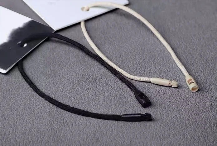Manufacturer Black Cotton Seal Cord Bullet Shape Hang Tag String for Garment Cotton String with Plastic Clip Sustainable 1000pcs