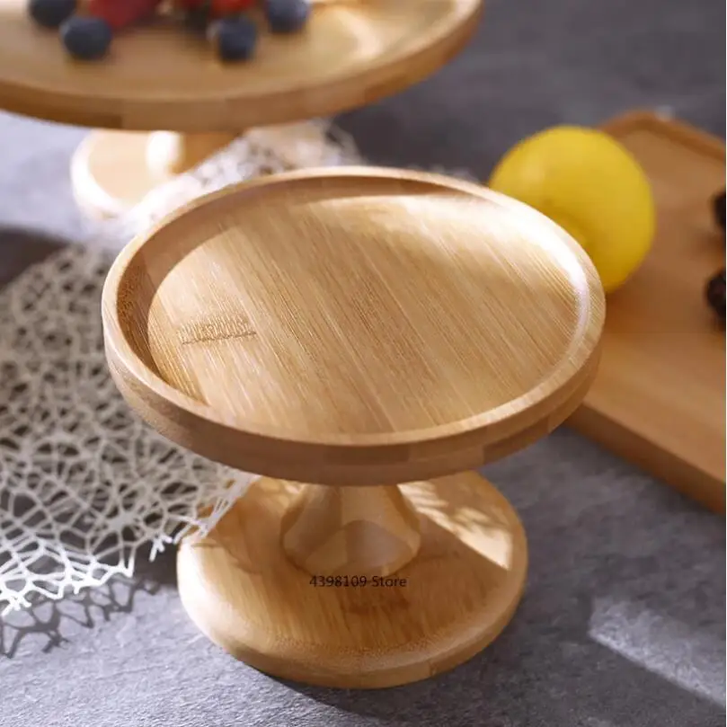 Natural bamboo fruit plate dessert plate creative transparent glass cover cake tray bread plate dessert table display stand