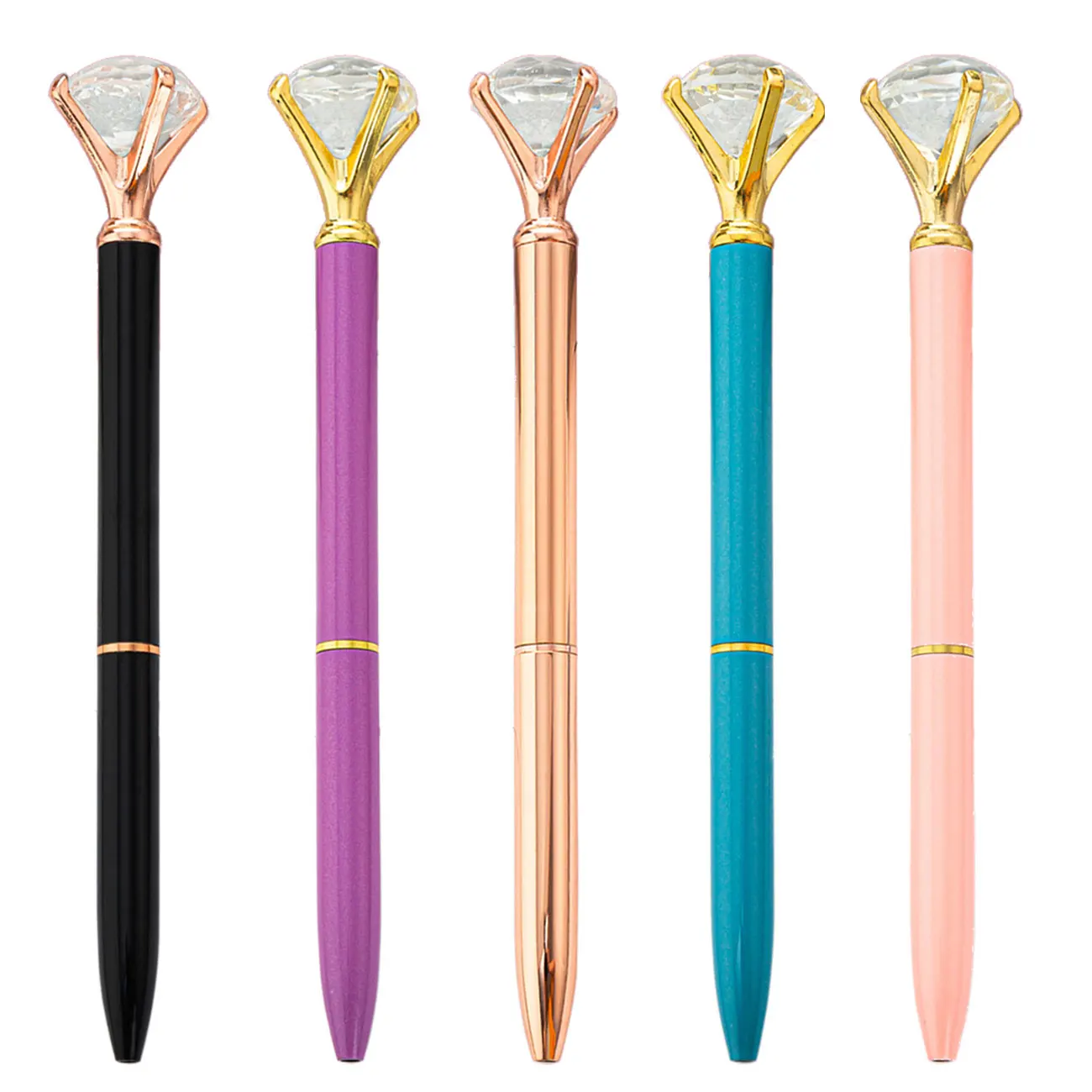 JPS OEM stylo A Bille Novel design clear diamond crystal rose gold rotating ballpoint pen