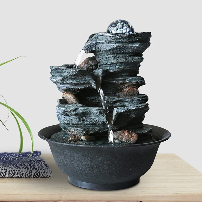 Wholesale Table Top  Flow Water Fountain Polyresin Waterfall Fountain With Light For Indoor Home And Office Decor