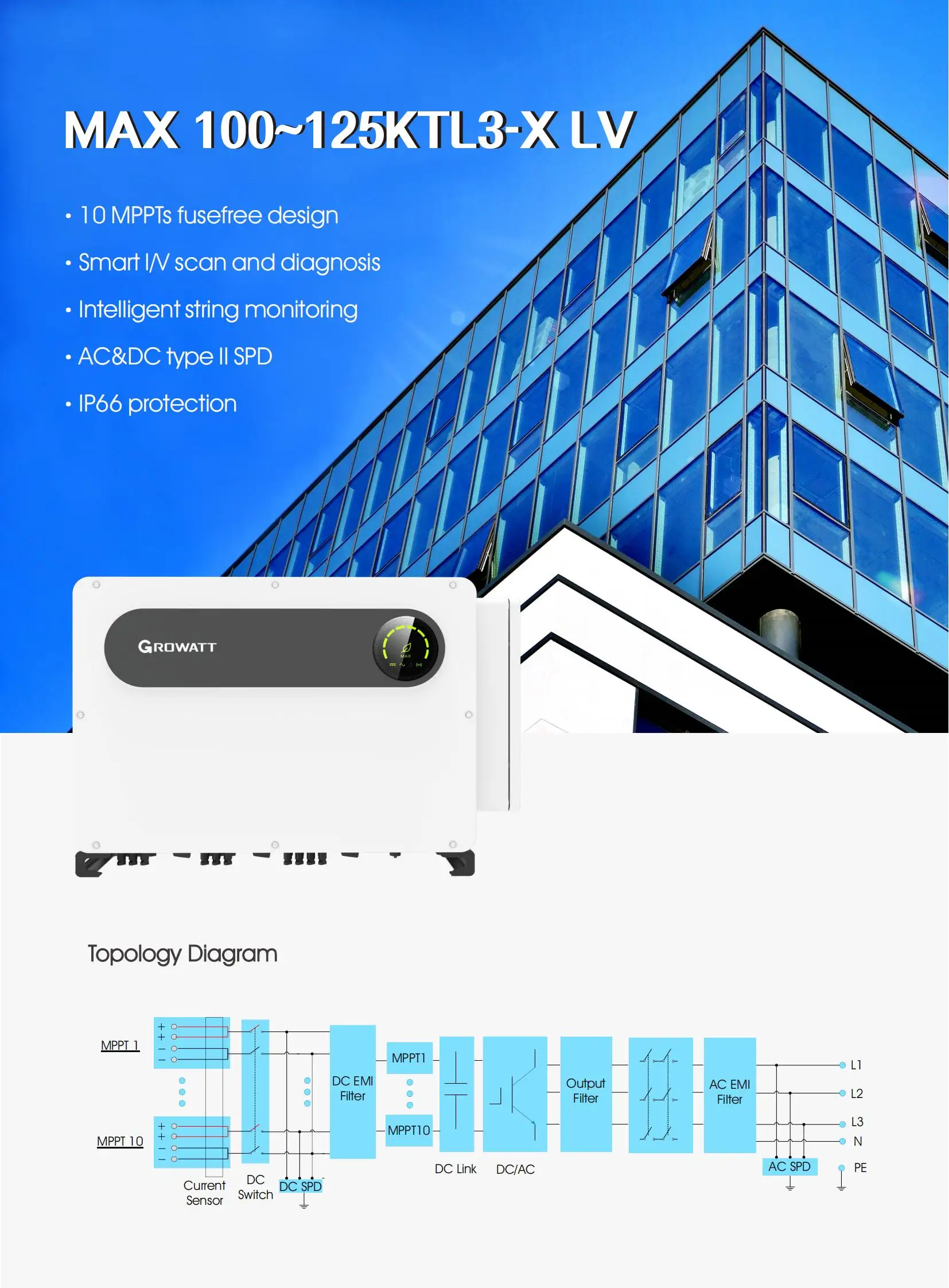 solar inverters solar energy system home Growatt Three Phase Grid-connected  Inverters MAX 125KTL3-X LV