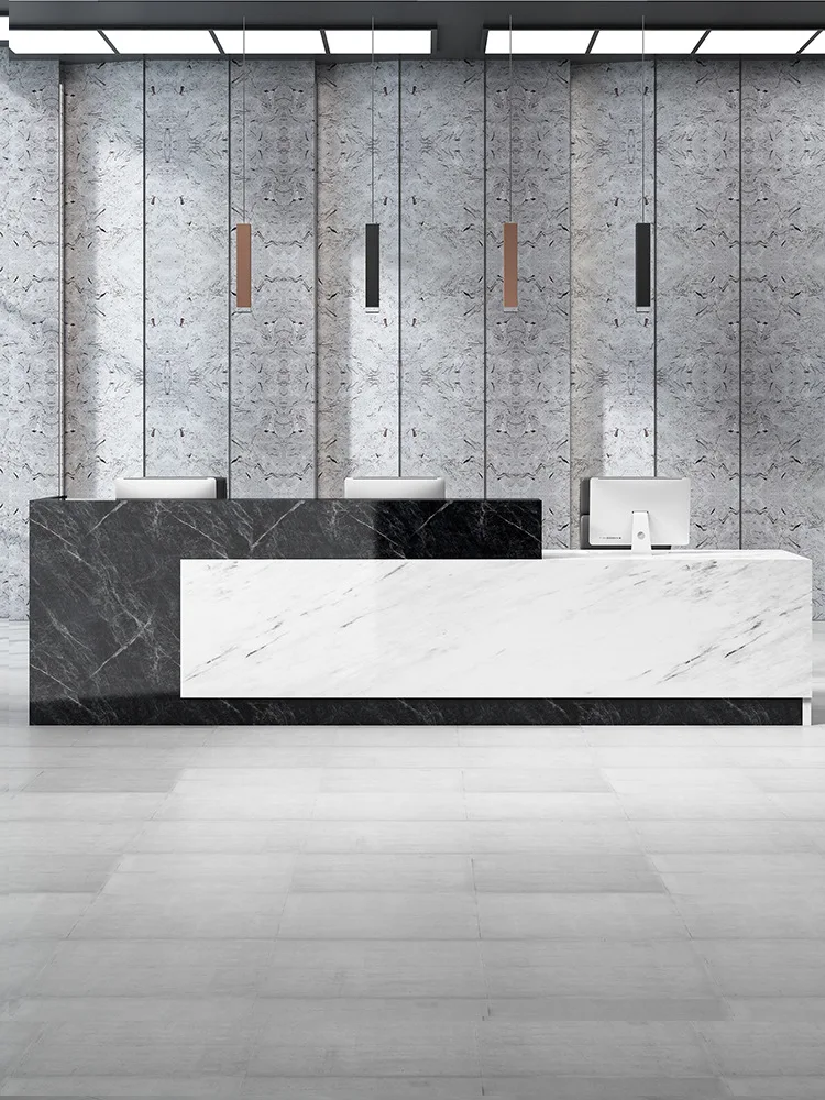 Modern Exquisite Simple White Wooden Reception Desk for Hotels Stores Halls for Mall Interior Layout Design