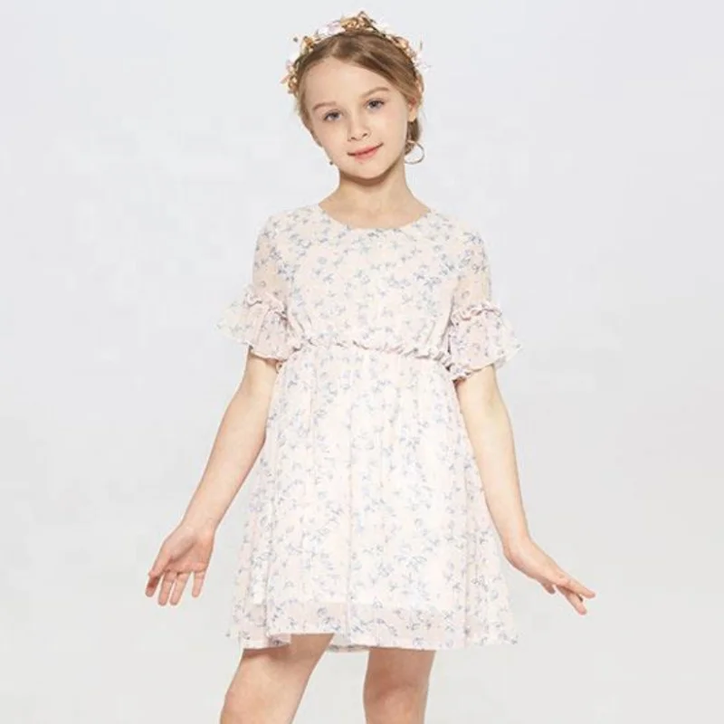 Kids Summer Ruffly Short Sleeve Floral Printed Casual Dress For Children  Cotton Lining Girls Dress Kids Child Summer Dress