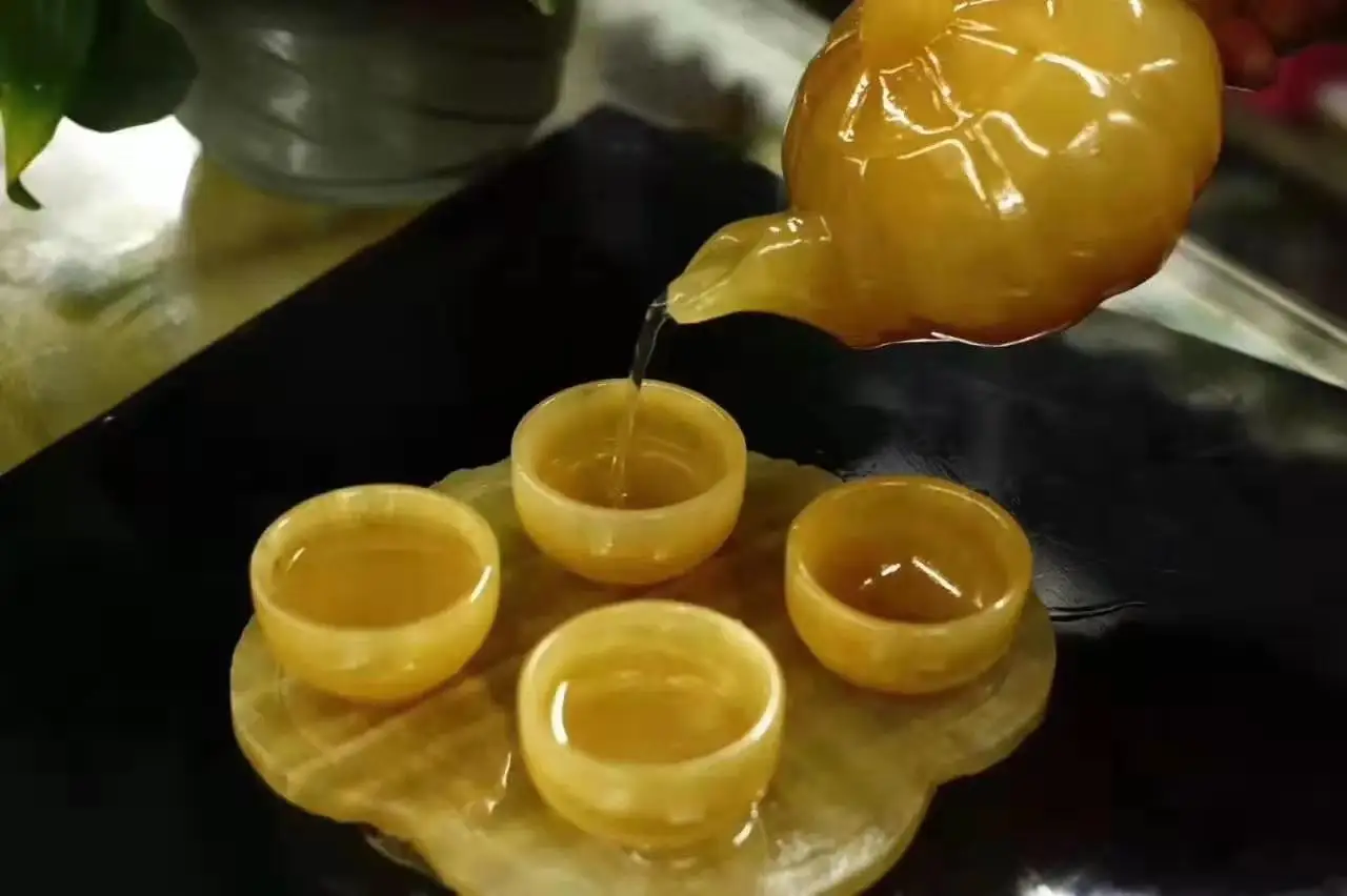 Wholesale high quality natural yellow jade  hand made tea set  for gifts