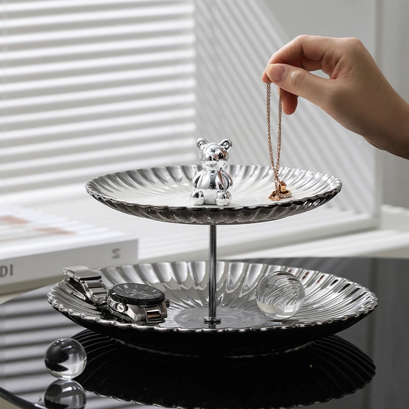 OSBORN Household Bear Ceramic Multi-layer Cake Fruit Dessert plate afternoon tea set with Metal Stand for Wedding Dessert Plate