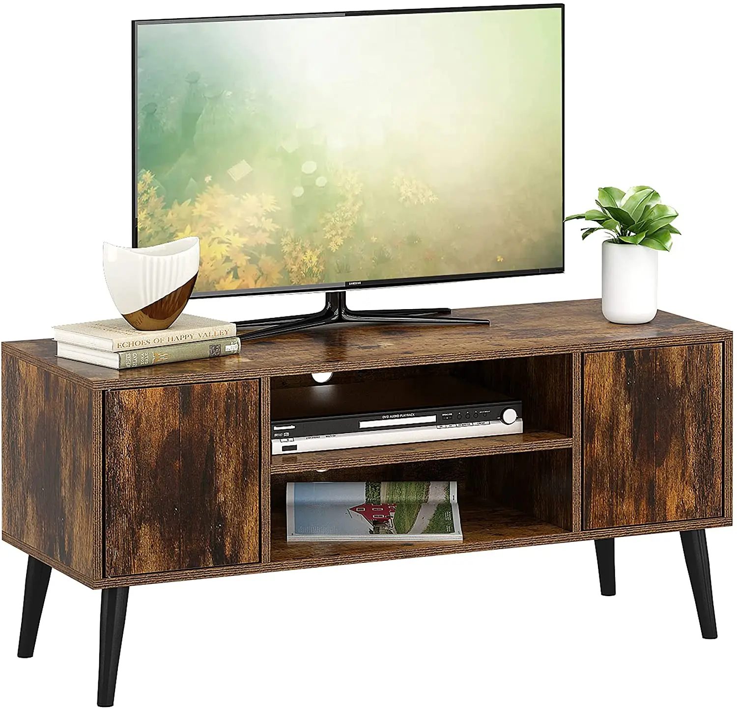 Retro Style Furniture Wooden TV Stand Cabinet Rack With Storage Layer And High Table Legs For Easy Cleaning