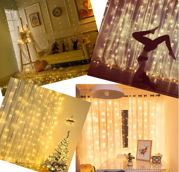 
EU110V US220V Holiday LED Fairy Star Curtain String luminarias Garland Decoration Christmas Decoration Light 