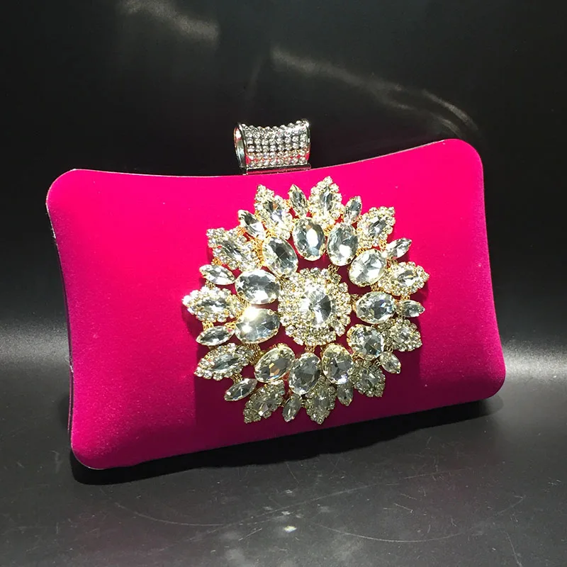 Lady Velvet Purple/Blue Clutch Bags Rose Red Diamonds Clasp Ladies Chain Slanting Bag Wedding Dress Women Luxury Handbags