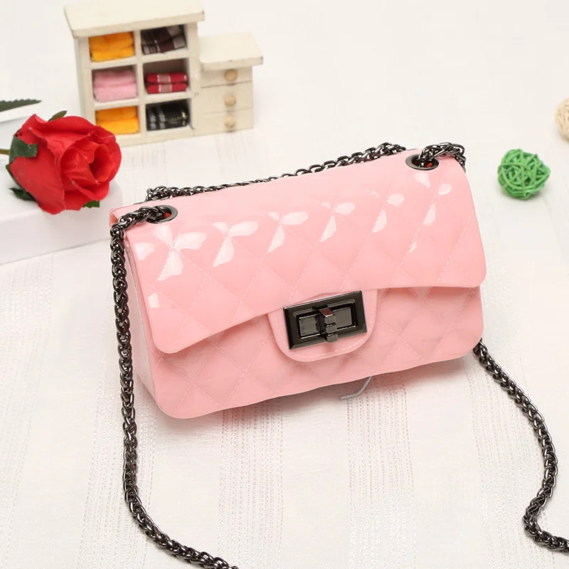 Guangzhou Wholesale Fashion Geometric Chain Bags For Ladies,Multi Coloured Pink PVC Jelly Bags For Women