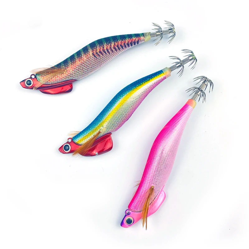 Factory Price Yo-zuri Mold Squid Hook Jig Fishing Wooden Shrimp Lure EGI Squid Jig Lure