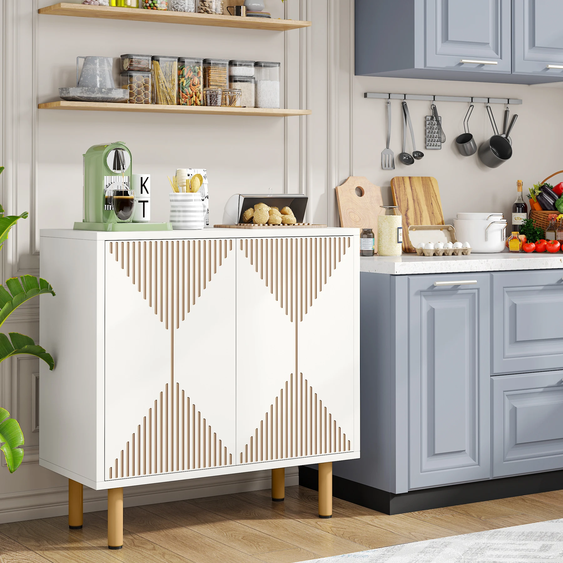 Tribesigns Modern Wood White Storage buffet Cabinet Sideboards Set Living Room Freestanding TV Console Sideboard