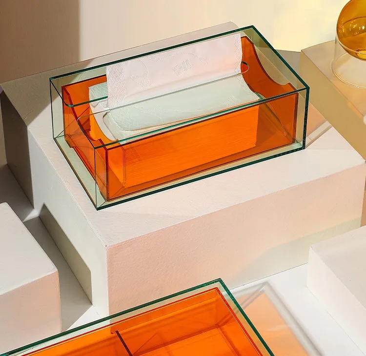 Colorful Tissue Dispenser Box Rectangular Acrylic Tissue Case Holder With For Car Bathroom Office Disposable Paper Facial Holder
