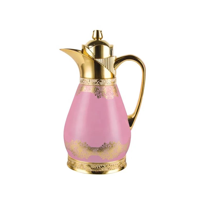 Golden Luxury Silver Iron Body White Glass Liner Day Days Vacuum Flask 1.0L Thermo Coffee