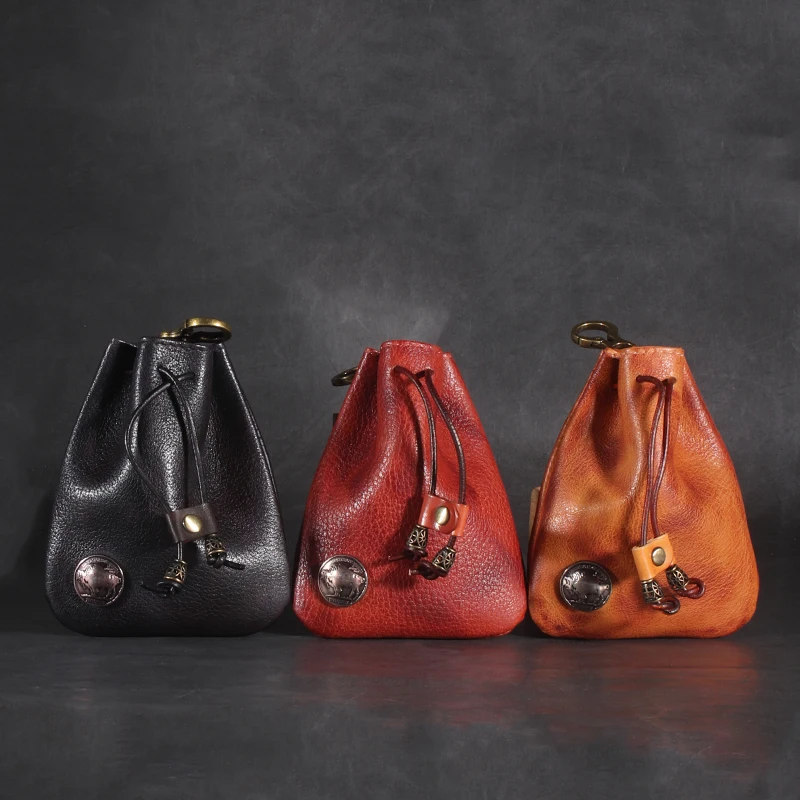 Винтажная поясная сумка унисекс на завязках, миниатюрная сумочка для мобильного телефона, кошелек для мелочи, маленькая сумка для хранения из натуральной кожи