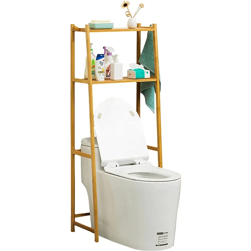 Over-The-Toilet Shelf, Bamboo Bathroom Corner Stand Organizer Accessories, Space Saving Multifunction Toiletries Storage Rack