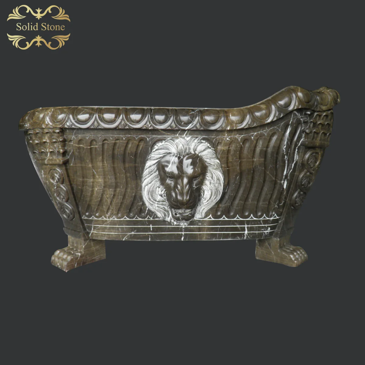 Classic design lion head decorative natural beige stone bathtub