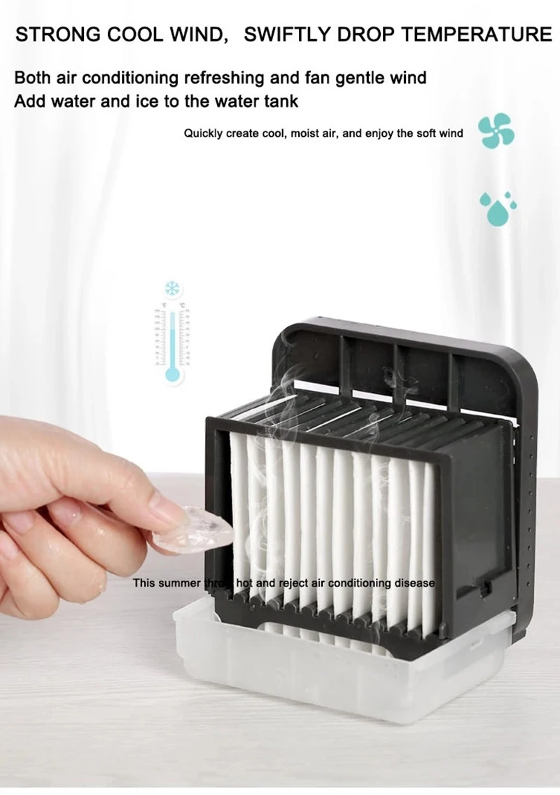  2000mAh 150ml Negative Ion Air Purifying Humidifying Fan Mini Portable Cooler with Night