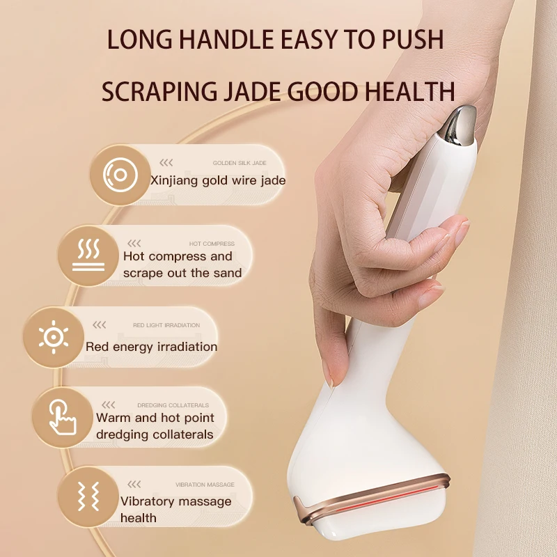 Techlove Handle Design Handle Easy Scraping Massager 3in1 Jade Quartz Roller Red Light Bodi Guasha Facial Bar Set Skin Care Tool