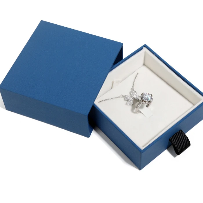 Wholesale Cardboard Navy blue white Sliding Drawer Wedding Jewelry Watch gift box packaging