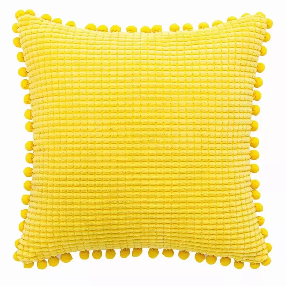 High quality granular pillow case decor corduroy cushion covers decorative corduroy square sofa throw pillows with pom-poms