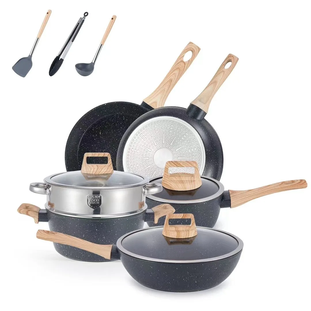 European 12pcs Aluminum Pot Set Double Bottom Nonstick Cookware Soup & Stock Pots Kitchenware utensil Casseroles Pots and Pans