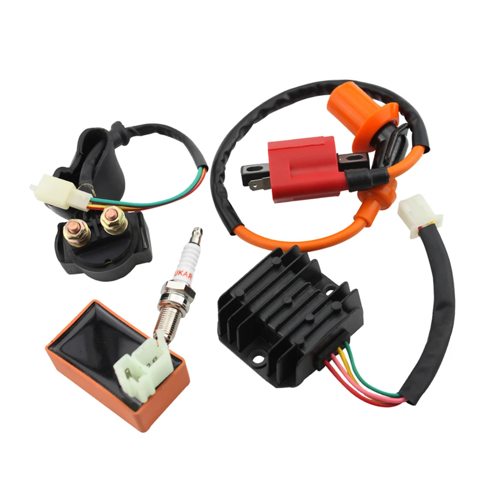 GOOFIT Voltage Regulator Rectifier Solenoid Relay AC Racing Ignition Coil 6 Pin CDI Replacement for CG 60cc -150cc  ATV Quad