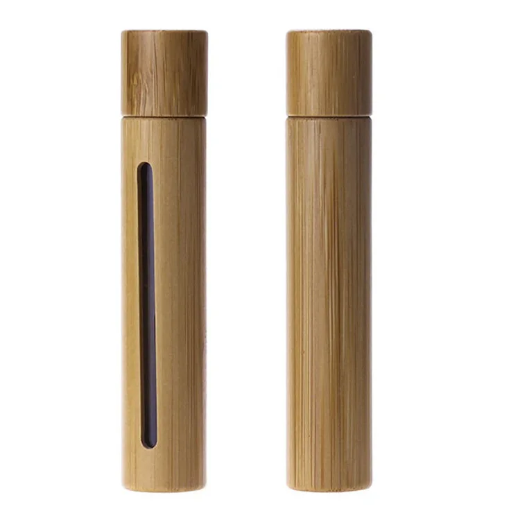 Custom Logo 10ml Bamboo Shell Glass Roll on Bottles for Essential Oils with Stainless Steel Roller Balls Rollerball Container
