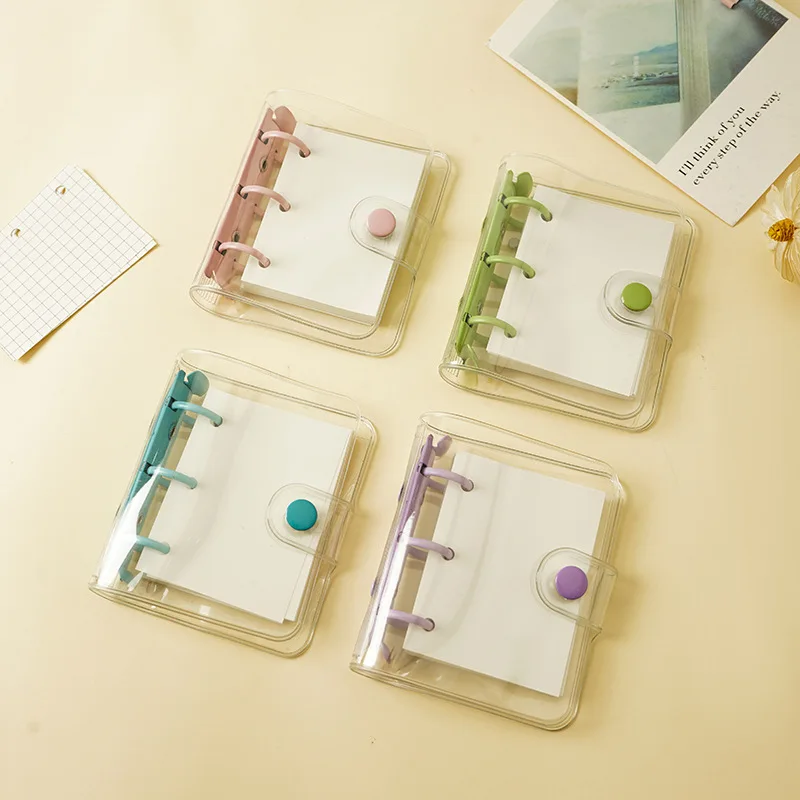 new Korean Mini 3-Hole Loose Spiral Notebook PVC Transparent Case Mini Girl Heart Journal Book Portable Coil Loose-Leaf Binder