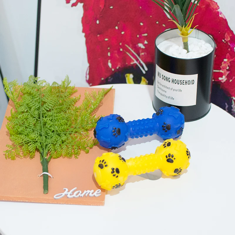 Manufacturer wholesale multi colors dumbbell chew squeaky pet dog vinyl toys