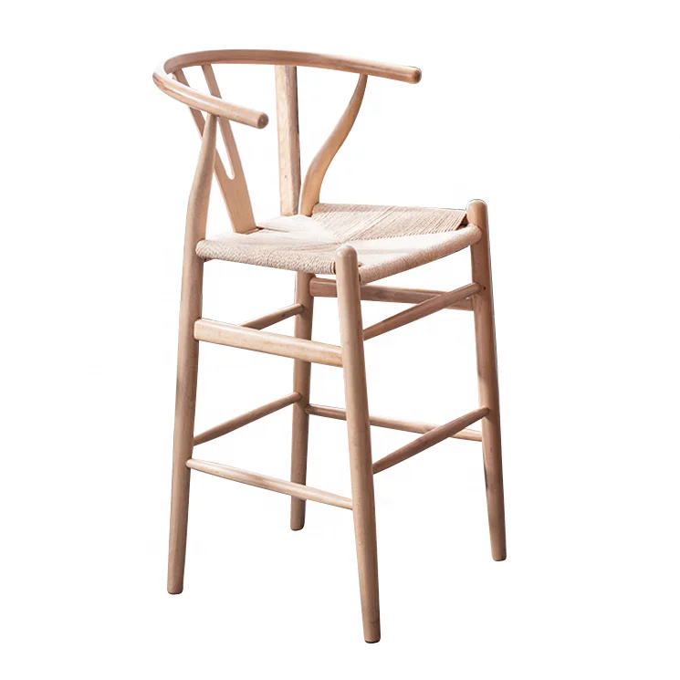Modern design rattan high bar chair,armrest solid wood frame rattan bar stool chair