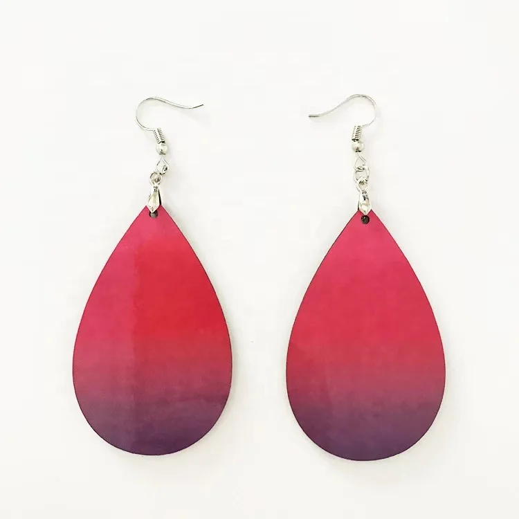 Customized Tear Drop Jewelry New Fashionable High Quality Water Drop Shape Sublimation Blank MDF Wooden Earrings