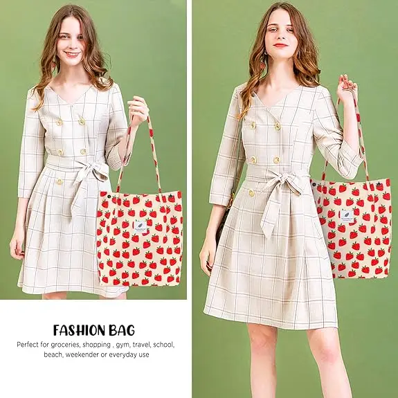 Eco-friendly Recycled Canvas Tote Bag Zipper Makeup Pouch Reusable Grocery Shopping Bags For Women