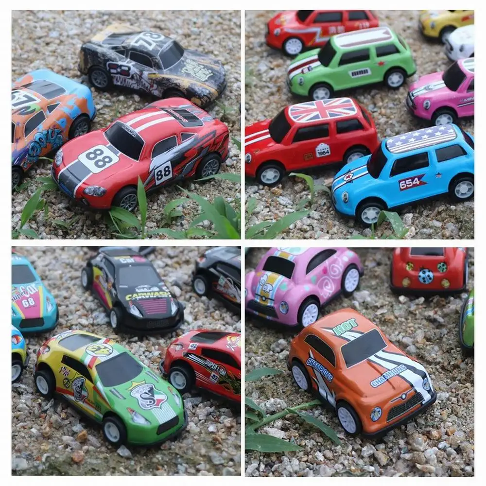 Kids Alloy Pull Back Car Toys Mini City Cartoon Inertia Racing Car Model Diecast Vehicle For Boys Girls Birthday Xmas Gift