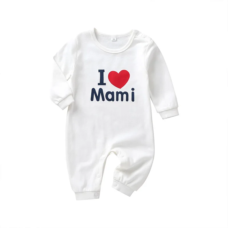 
OEM infant Sweet Slogan Cotton Baby Jumpsuit I LOVE MAMI printing blank color romper baby 