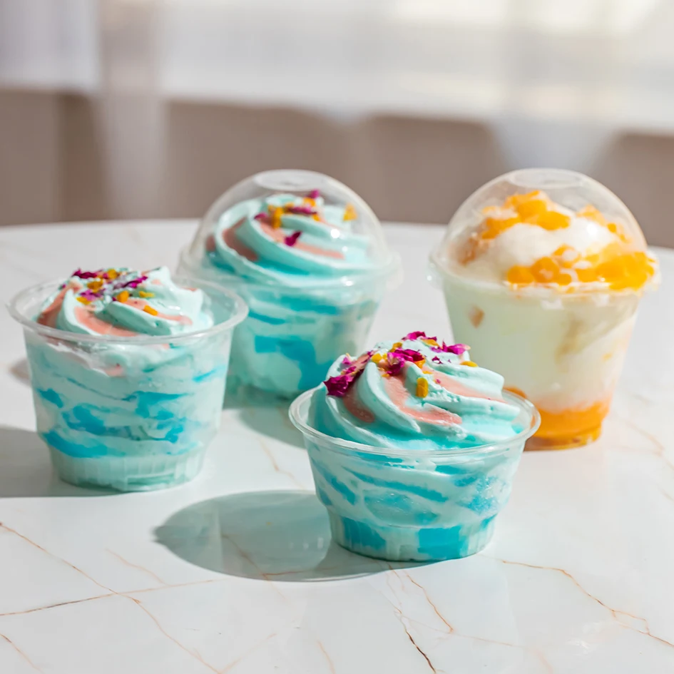 biodegradable clear dessert PET cups plastic pudding cups with lid