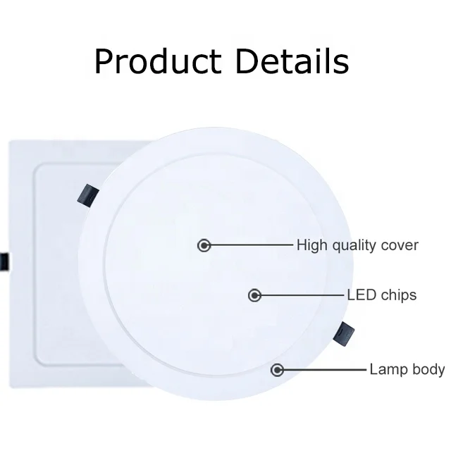 Recessed Mounted Indoor Ceiling 5W 9W 12W 18W 24W 36W SMD Square &  Round Commercial Ultra Slim LED Panel Light