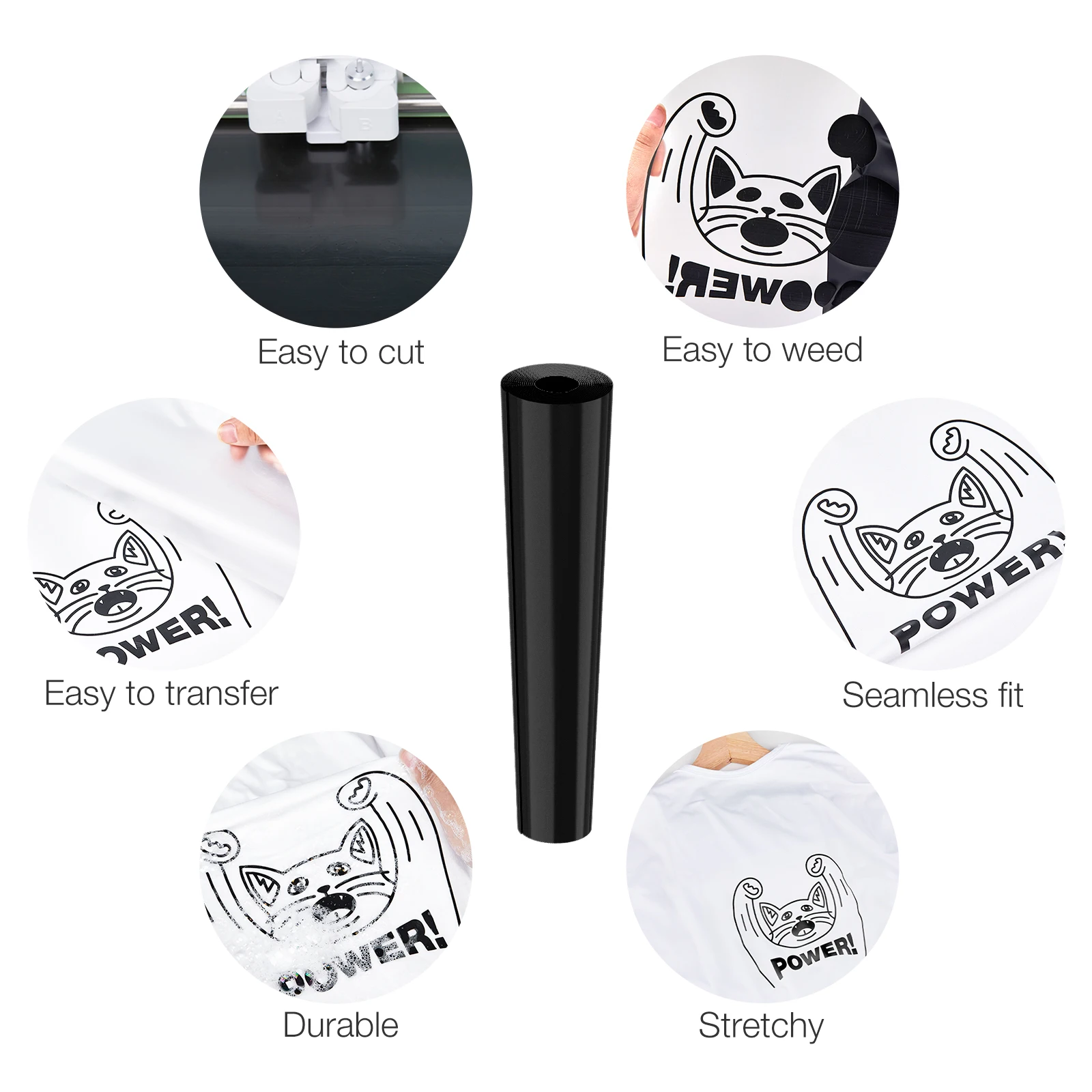 Nicapa Iron On Black Rolls HTV Film Heat Transfer Vinyl for DIY Clothing T Shirts 12 Inch by 15 Feet