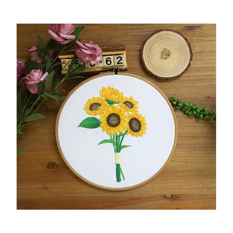 Xiurun  HOT Selling Handmade Embroidery Set Needlework Sewing Craft Purple Daisyflower DIY Embroidery Kits