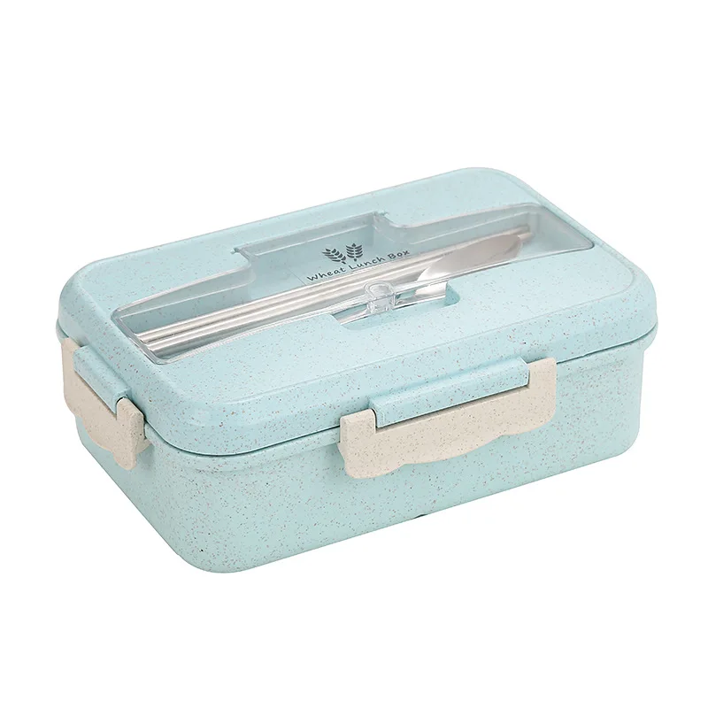 New Wheat Straw Bento Boxes Eco Friendly Lunch Box Unbreakable Organic Food Packaging Lunch Box With Stainless Steel Cutlery Set