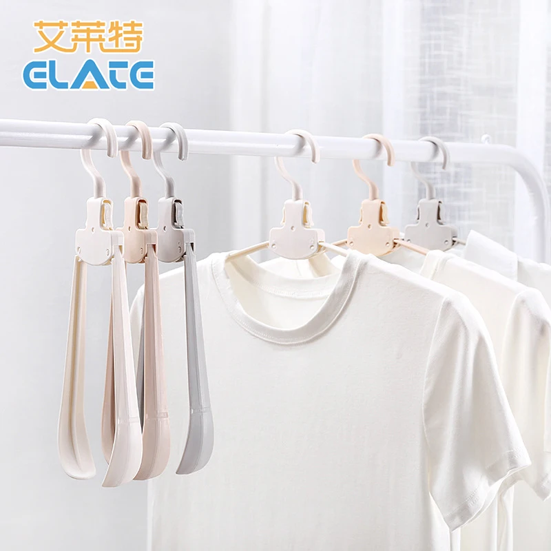 Portable Folding Plastic Reusable Garment Clothing Coat Hanger Wide Shoulder Traceless Clothes Hanger Travel Foldable Hanger